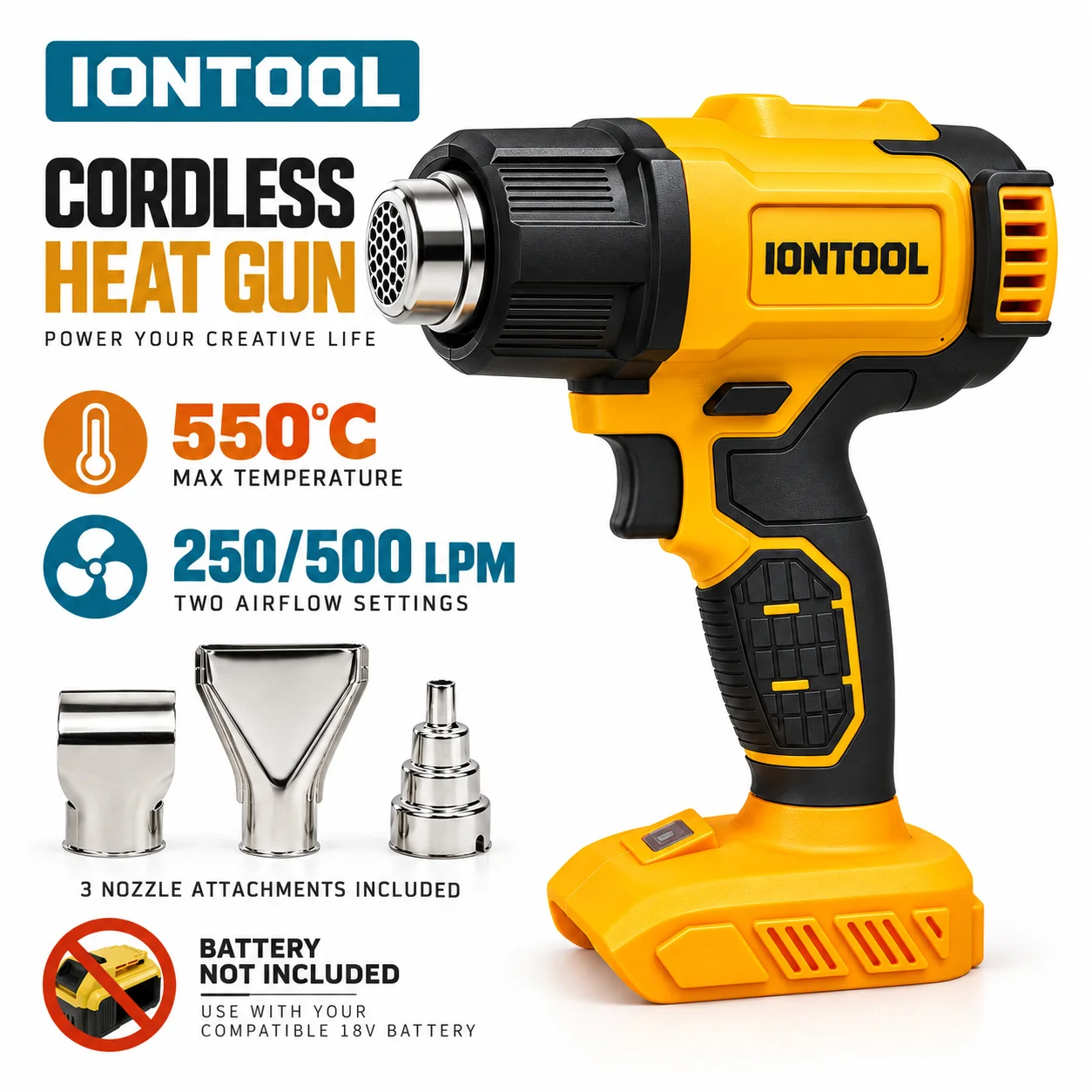 Cordless Heat Gun For Shrink Tubing - مسدس حراري لاسلكي أصفر من IONTOOL