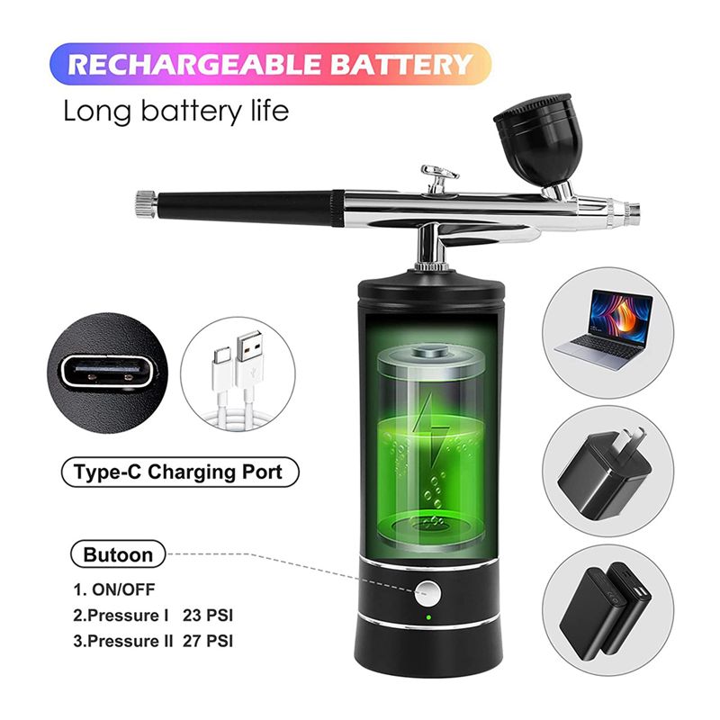 2X طقم ضاغط هواء صغير لرش الطل - مراجعة Airbrush Kit With Mini Compressor وسعره