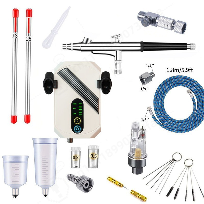 طقم ضاغط هواء صغير للرسم بالهو - مراجعة Airbrush Kit With Mini Compressor وسعره