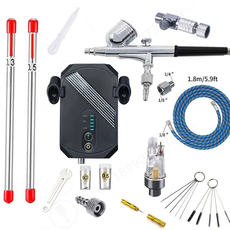 طقم ضاغط هواء صغير للرسم بالهو - مراجعة Airbrush Kit With Mini Compressor وسعره